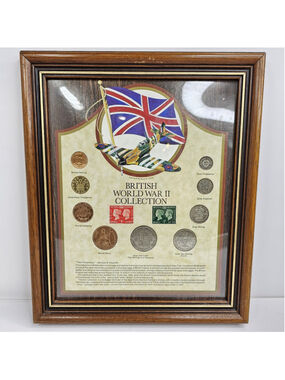 British World War II Collection Framed Coins & Stamps Spitfire RAF Display WWII